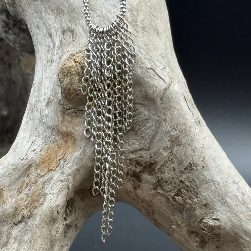 Silver Tone Industrial Waterfall Tassel Necklace Modern Chain Statement Necklace
