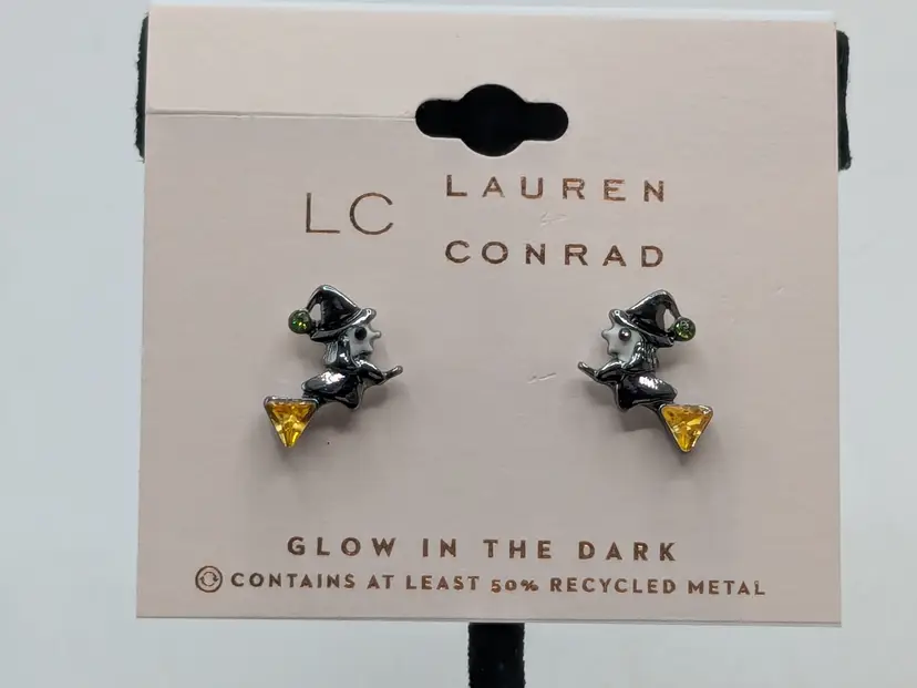 Lauren Conrad Glow-in-the-Dark Silver Tone Witch Earrings Spooky Jewelry NWT