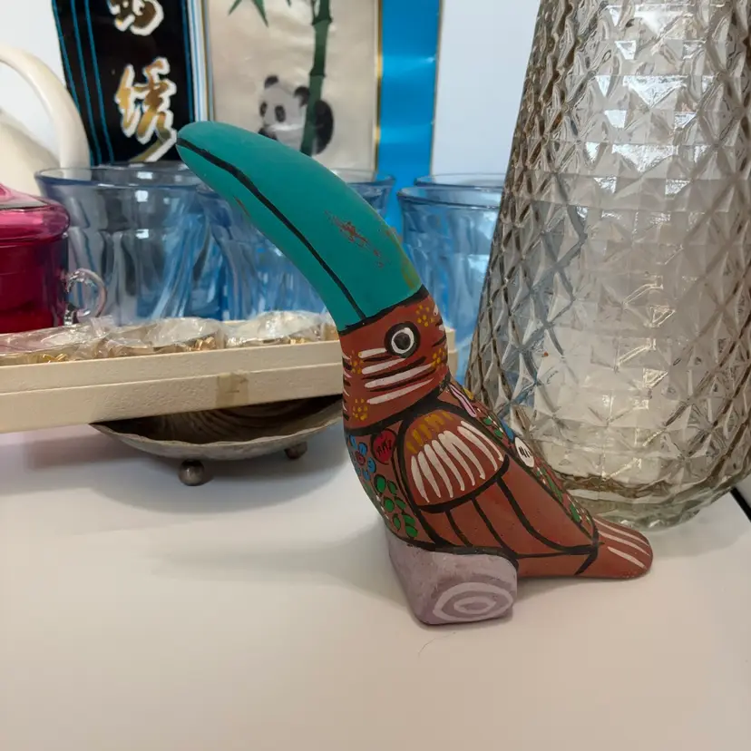 Tonala Mexican folk art pottery toucan figurine