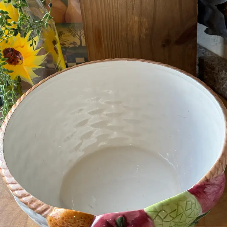 Vintage Ceramic Fruit Basket Serving Bowl | Hand Painted Raised Fruit