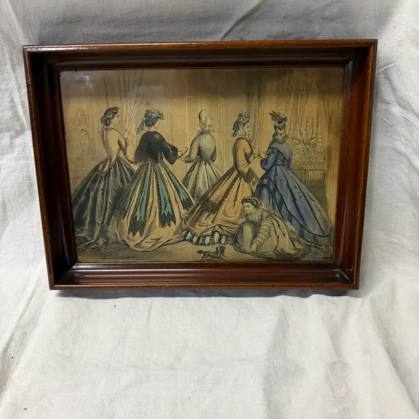 Vtg Framed Godey's Fashion For November 1864 Print Wall /Table Tray Decor