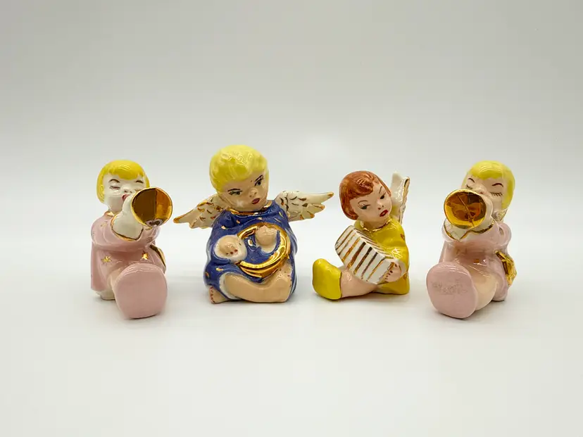 Vtg Francine Fullam Miniature Porcelain Cherub Angle Musicians