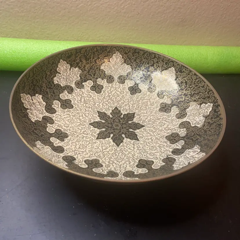 Gorgeous 1950 Cloisonné Enamel On Brass 10” Pedestal Bowl