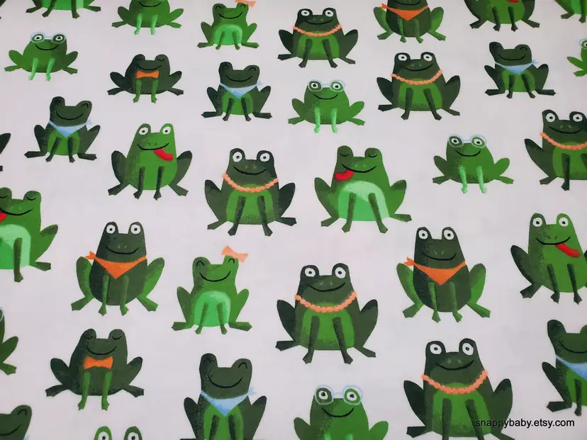 Dapper Frogs on White Flannel Fabric Remnant - 100% Cotton - Choose Size - Soft Craft & Quilting Fabric
