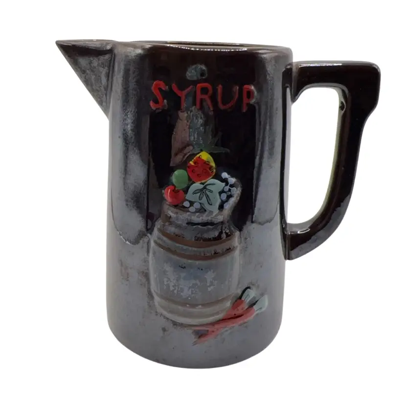 Syrup Pitcher With Fruit And Vegetables Painted 6” X 6”