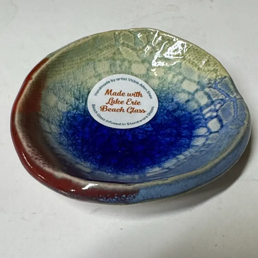 Lake Erie Beach Glass Ceramic Dish by artist Vickie Allen Shea 3” diameter