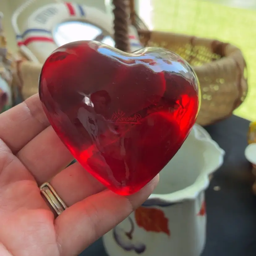 Rosenthal Red Glass Heart Paperweight Glows Orange!