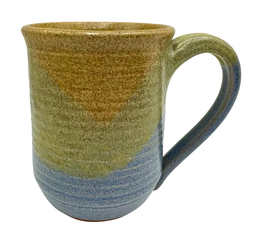 Signed Wild River Studio Art Pottery Herb Roth Coffee Mug Yellow Green Blue 8oz