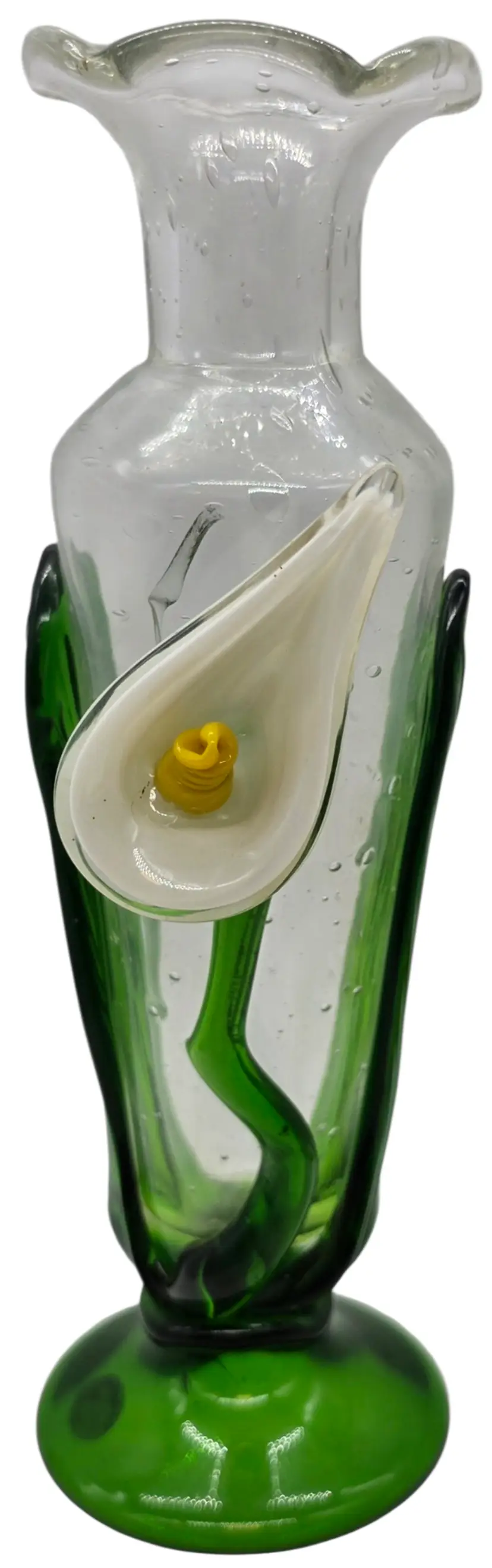 VINTAGE APPLIED GLASS CALLA LILY ART GLASS VASE