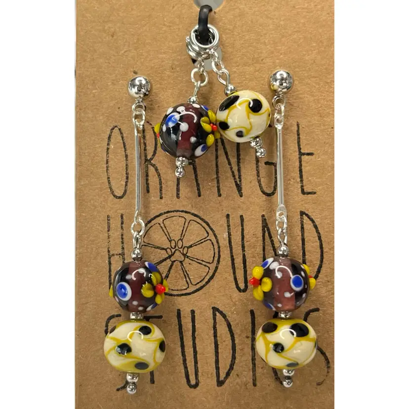 #9 Bar Link & Charm - Post Back Earrings - Handmade by Me -- Vintage Lampwork