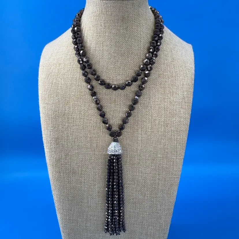 Vintage Bronze Glass And Rhinestone Necklace