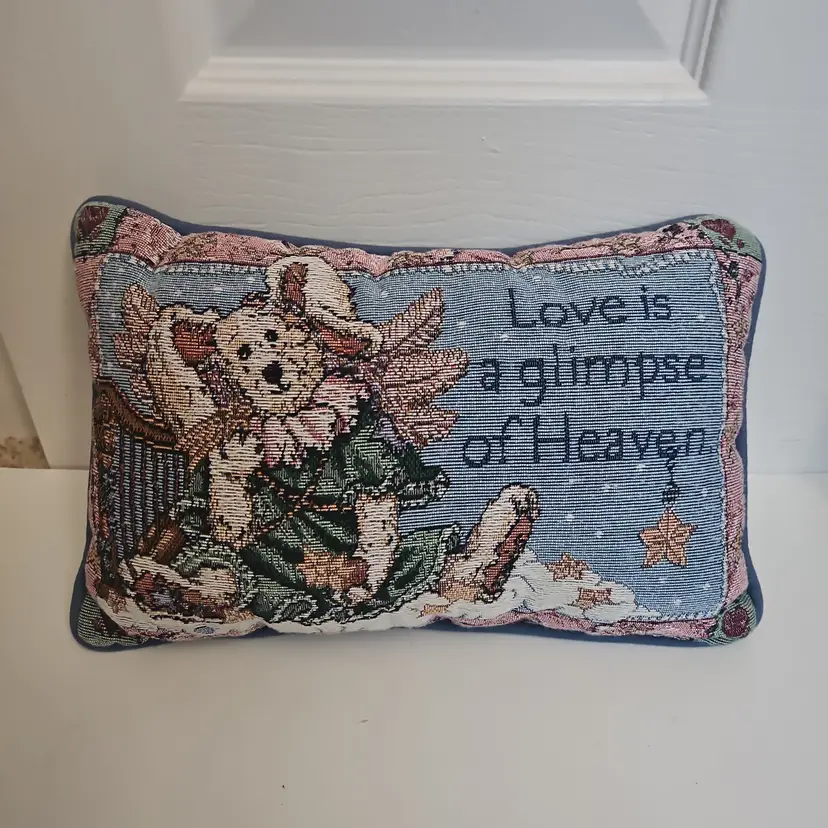 Boyds Bears Tapestry Throw Pillow Love Is A Glimpse Of Heaven 12x7"