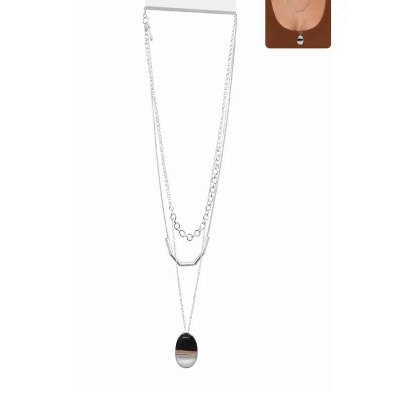 $36 Nine West Layered Silver Charm Necklace New