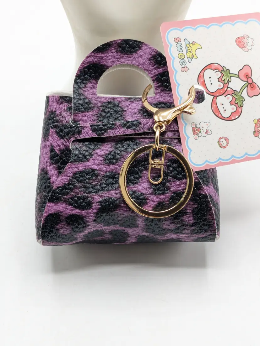 Purple Leopard Print Mini Handbag Key Chain Bag Charm NWT