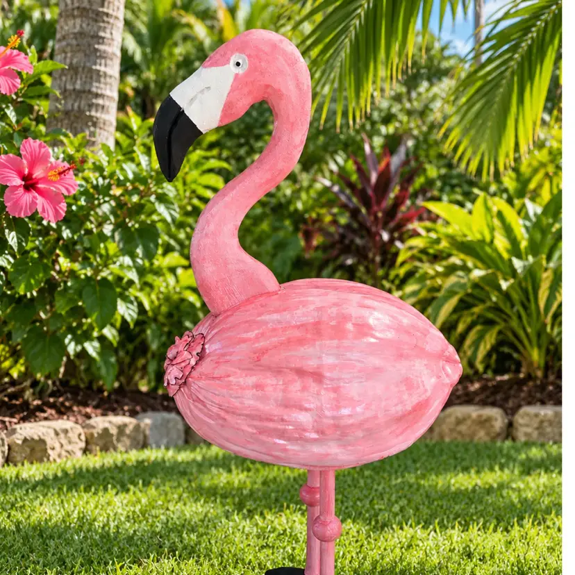 Handmade Coconut Flamingo Decor, Hand Painted Pink Flamingo, Tropical Beach House Decor, Coastal Cottage Art, Unique Florida Gift