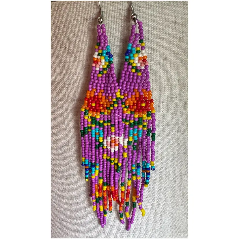 Floral Beaded Fring Earrings.