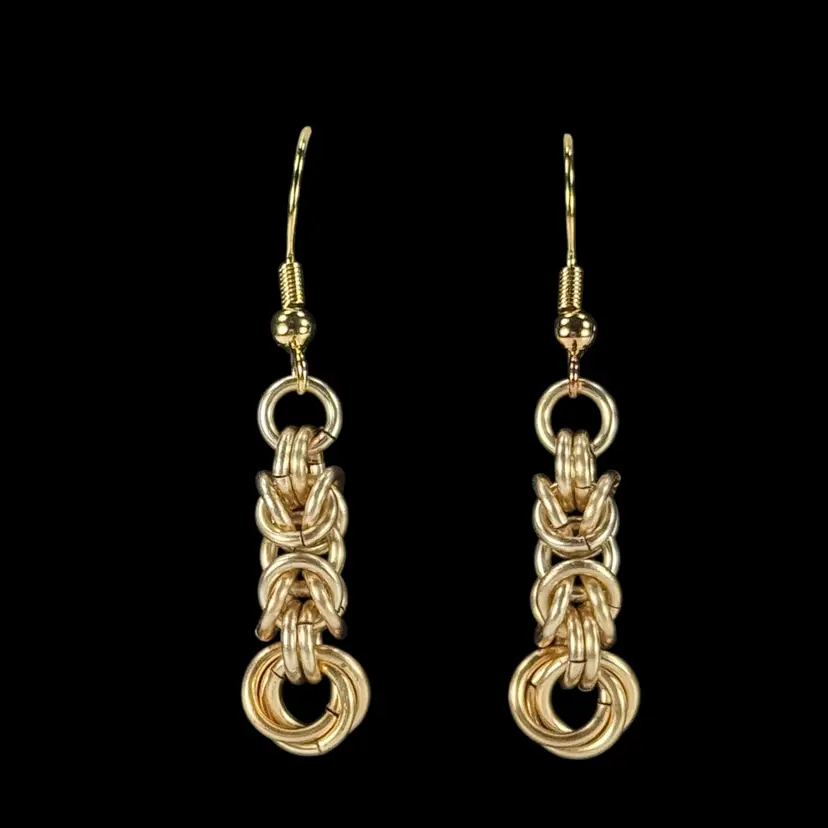 Avante Jewelry Chainmaille BYZANTINE Weave MOBIUS Pierced Earrings Gold Plated