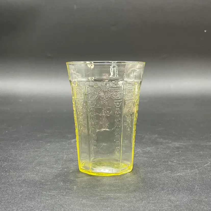 Anchor Hocking Depression Glass Princess Topaz Juice Tumbler Yellow VTG Glows
