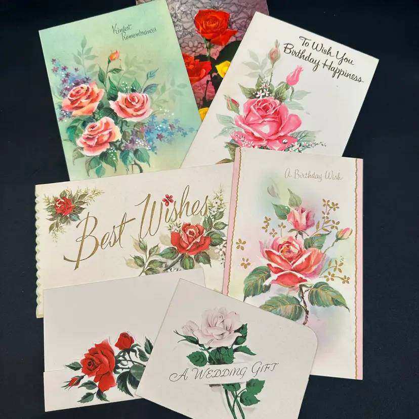 Vintage Floral Greeting Cards, Bundle Of 6 Cards