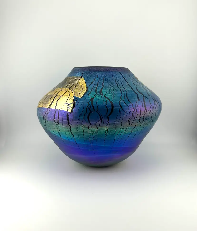 Vintage 1989 Eickholt Volcano Art Glass Vase 7.5”x 6.25”