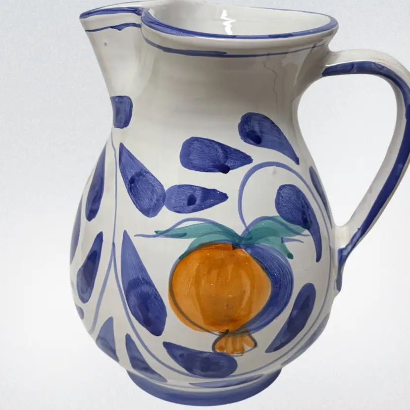 Italian Majolica Pitcher- By  Ceramic Desuir- Made in Santo Stefano di Camastra, Italy- Pomegranate - Hand Painted 8”