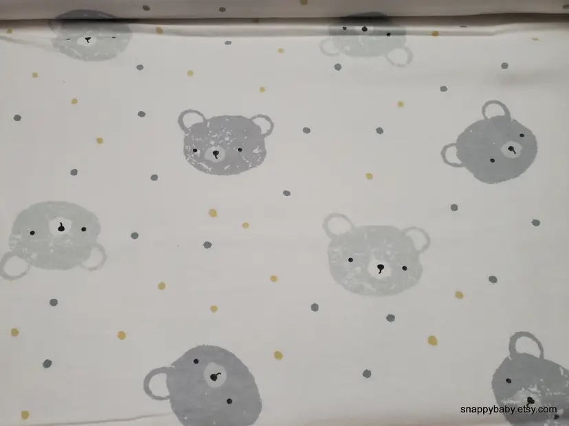 Baby Bear Faces on White Flannel Fabric Remnant - 100% Cotton - Choose Size - Soft Craft & Quilting Fabric