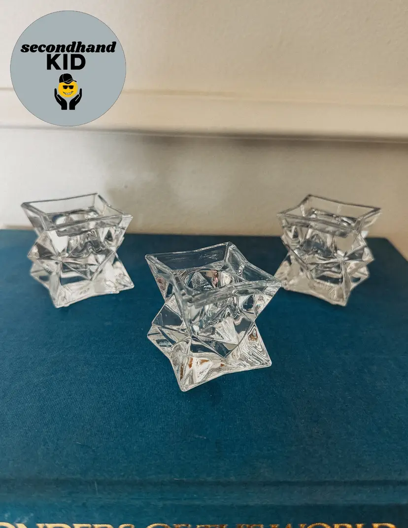 SK - Set of 3 Lead Crystal Taper Candle Holders