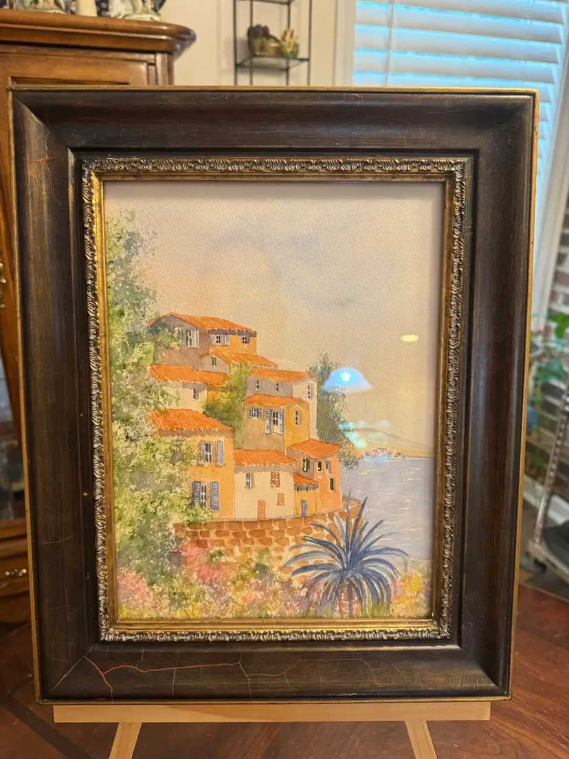 Framed Watercolor Signed Print - Mediterranean Scene 16” X 13”