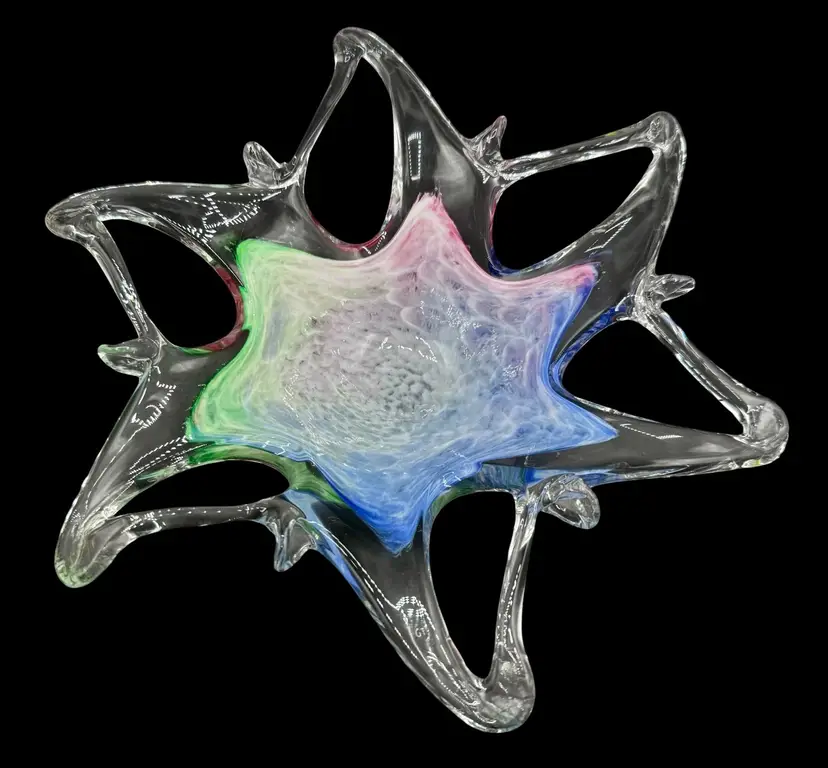 Art Glass Starfish Star Flower Decorative Bowl Ashtray Pastel Pink Blue Green