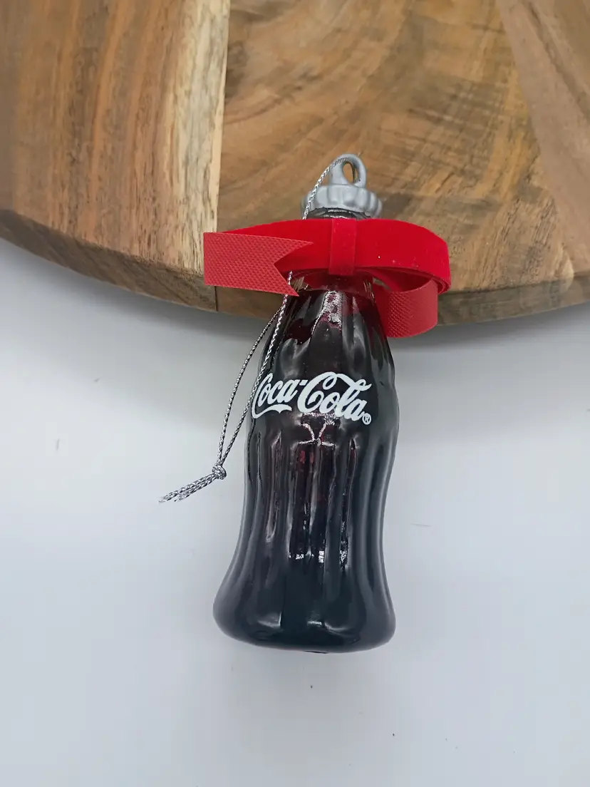 Glass Coca Cola Contour Bottle Christmas Ornament Reverse Painted