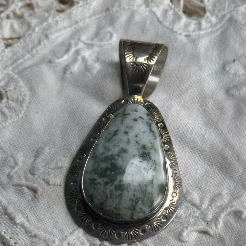 Sterling silver DTR Jay King Tree Agate Pendant 2”