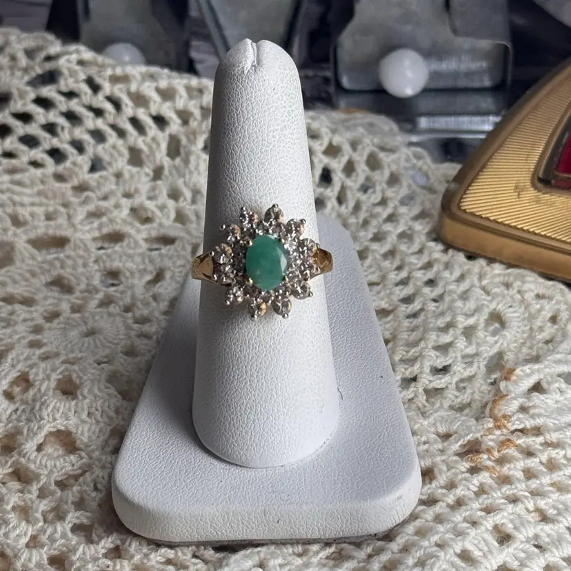 Vermeil Sterling Silver Emerald Ring 8.5