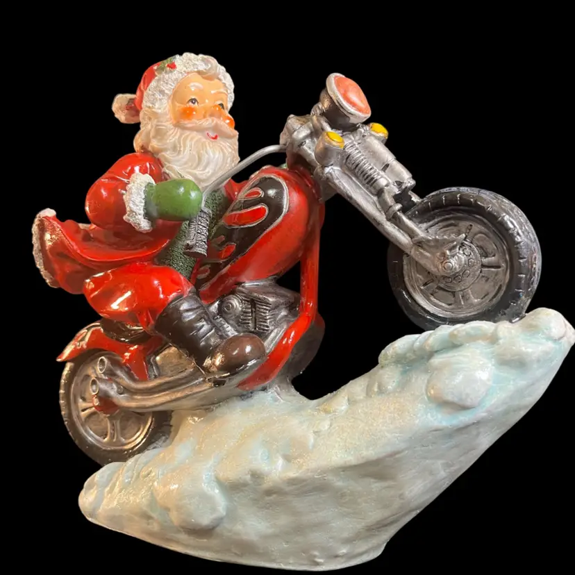 Santa Claus on Motorcycle 8 1/2"H Figurine