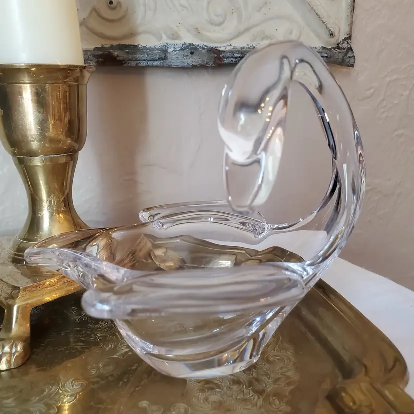 Small Glass Swan Trinket Bowl