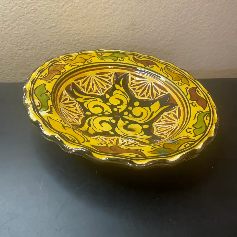 Gorgeous Hand painted Signed Safi Redware 10” Bowl From Morocco
