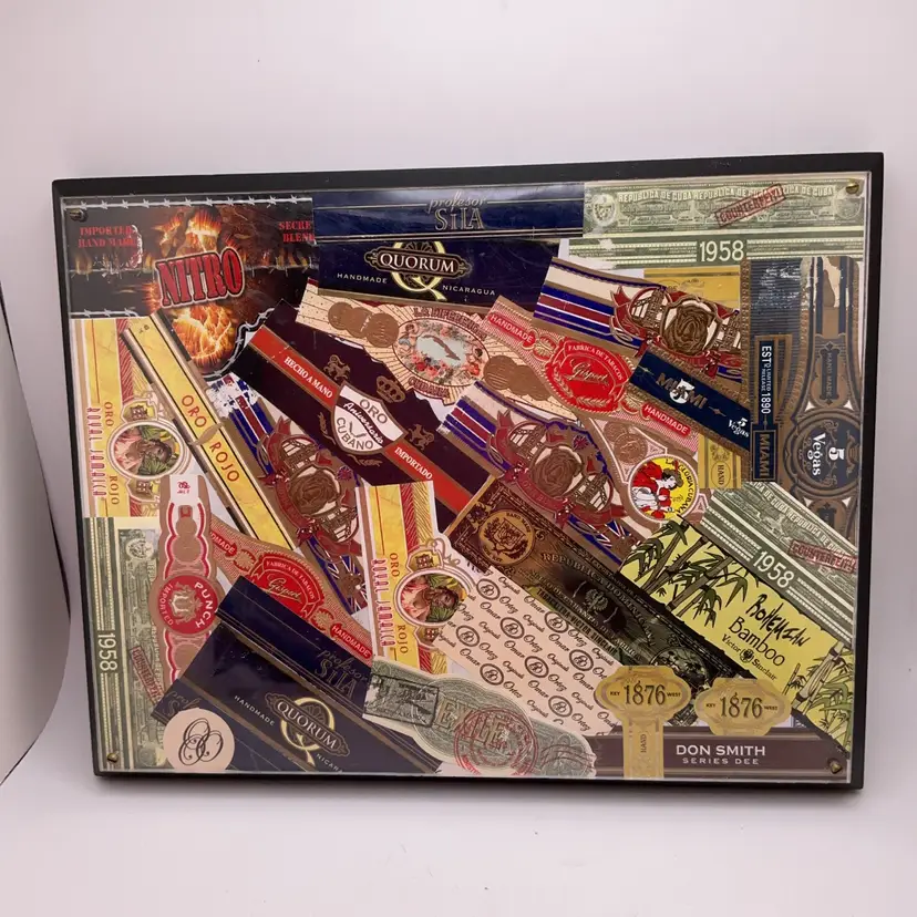 PP4 VTG Cigar Band Display Collage Framed 9" x 7" Wall Art