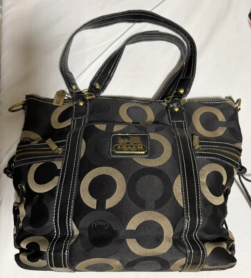 Authentic Coach Signature Black & Gold Handbag – Style 8163