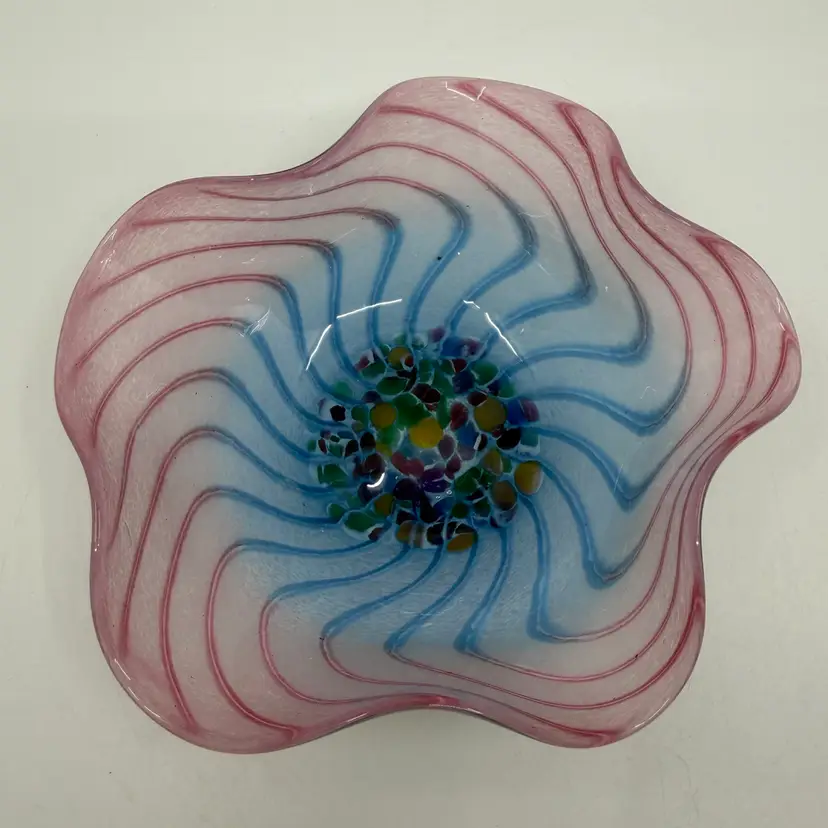 Dockyard Glassworks Bermuda Hand Blown Glass Swirl & Confetti Pattern Bowl