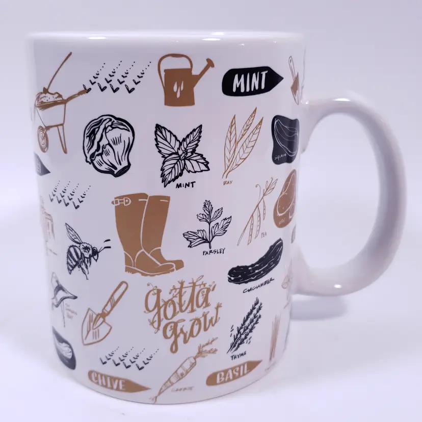 Primitives By Kathy Gotta Grow Herb Spice Garden Black Gold OVERSIZED COFFEE MUG