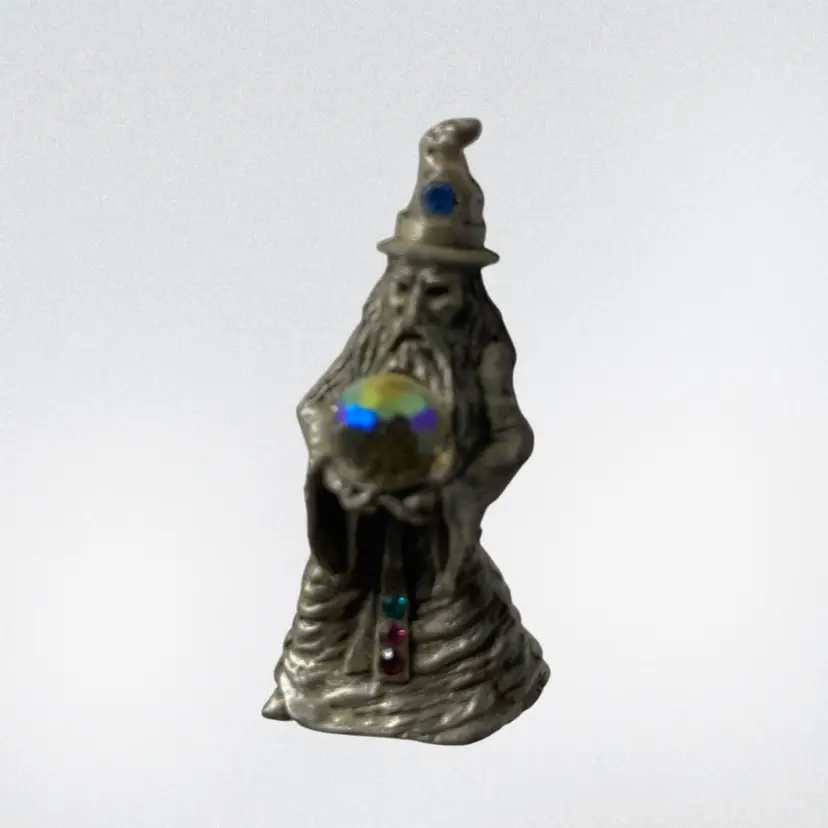 Pewter Wizard With Crystal Ball! Just Over 1 1/2” Tall!