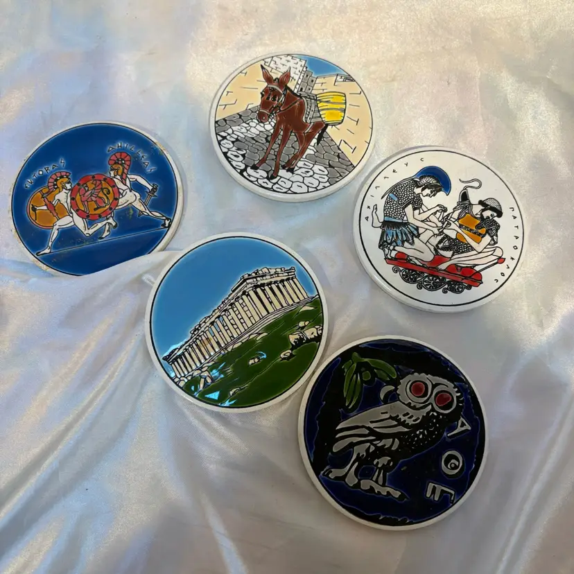 Set 5 Ceramic Coasters Made Greece