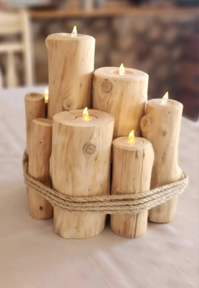 Huron Cedar Log Candle Centerpiece – Medium