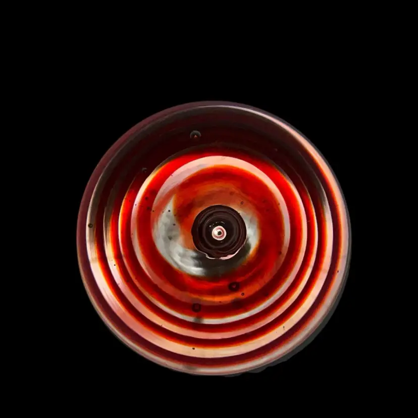 Art Glass Paperweight Red Orange Striped Layer Controlled Bubble Blown Clear
Sphere | 4.5”