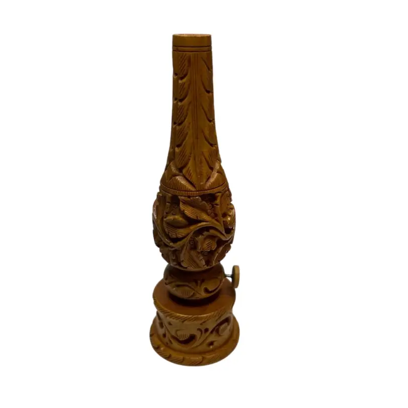 Wooden Carved Lantern Only Decorative 
6 3/4” Tall