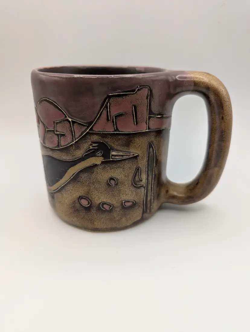 Mara Mug- Mexico- Roadrunner- Hand painted Heavy Stoneware Signed