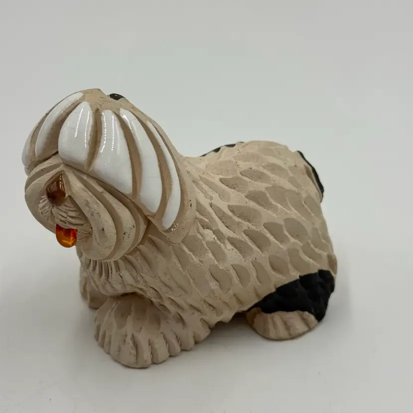Artesania Rinconada Old English Sheep Dog Vintage Clay Figurine Uruguay