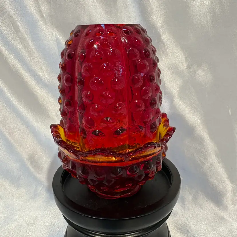 Fenton Fairy light Red Hobnail Marked GLOWS Cadmium