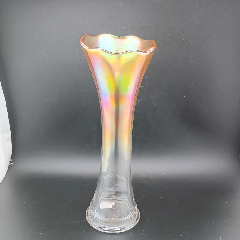 Marigold carnival glass swung/stretch vase
