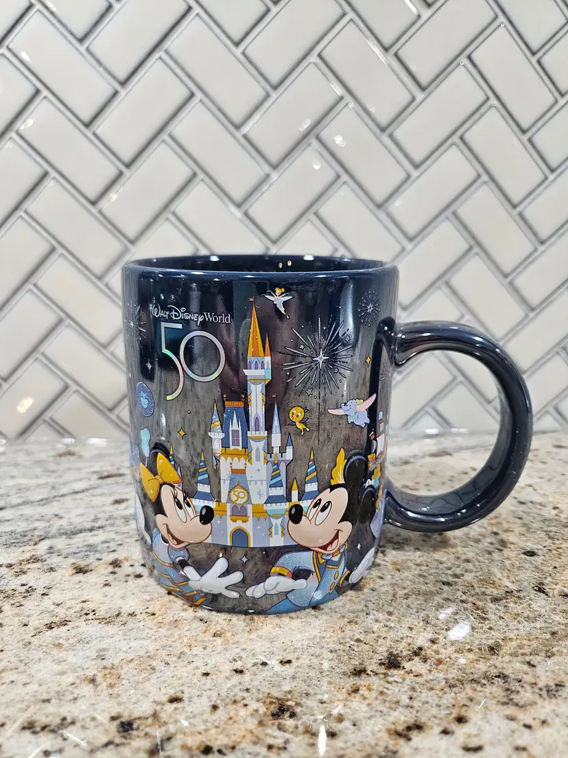 Walt Disney World 50th Anniversary Mickey & Friends Ceramic Blue Iridescent Mug