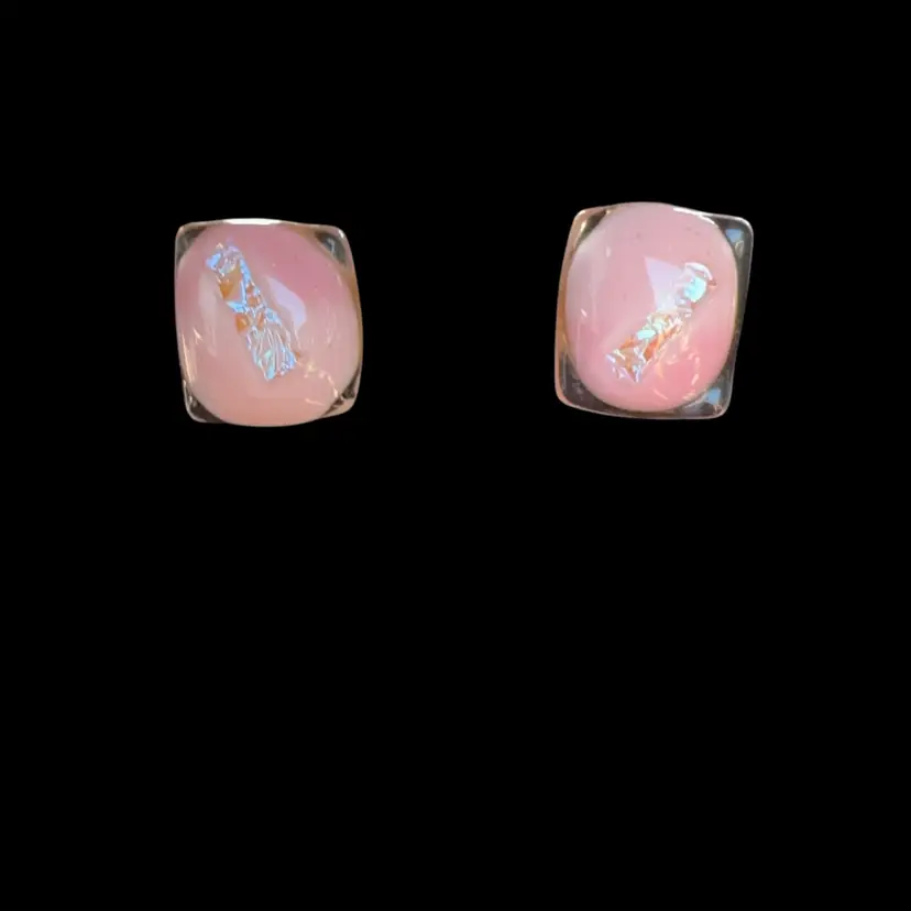 Artisan Pink Dichroic Glass Post Back Earrings